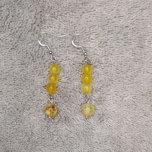 Yellow Beaded Dangle Earrings